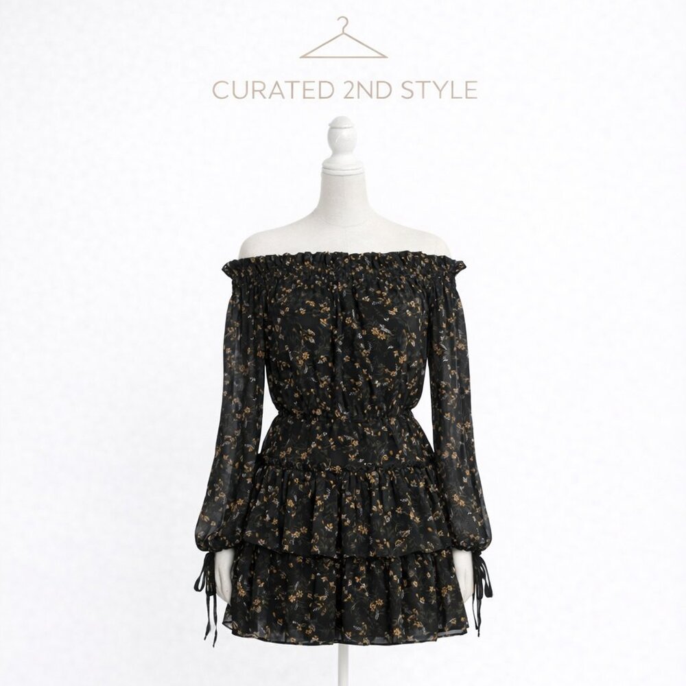 Lulus Benson Black Floral Off-Shoulder Dress Size M | Gently Worn